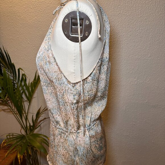 NWT H&M Strappy Halter Top Cinched Waist Satin Pastel Light Floral Blouse - Picture 2 of 6